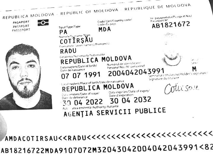Official Passport of Radu Cotîrșău
